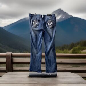 Platinum Plush Los Angeles Jeans Big Skull Juniors 19 Blue Rhinestone Boot Cut